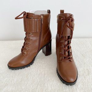 Tommy Hilfiger Prussia Womens Faux Leather Buckle Booties Brown Size 9.5M